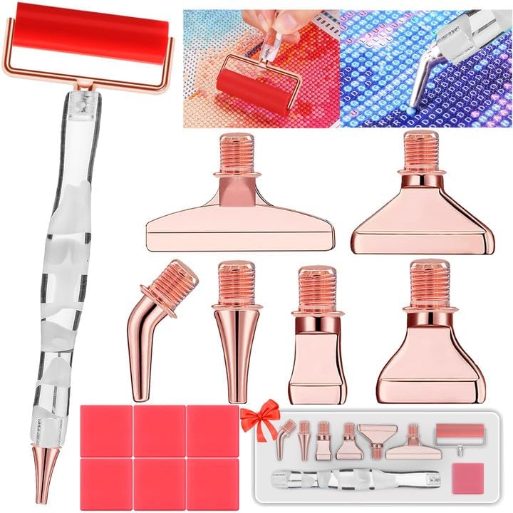 Heyseri 14PCS Diamond Painting Pen Accessories Tools Set, Exquisite Stainless Steel Metal Pen Tips,Ergonomic Diamond Art Pen and 6 Painting Glue Clay,Comfort Grip and Faster Drilling (White Gold) - Image 1
